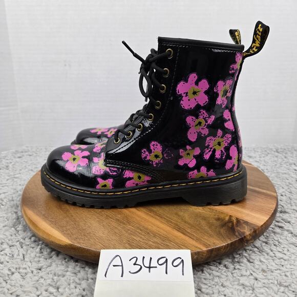 Dr. Martens 1460 Y Black Floral Pattern Lace Up Zip Casual Y2K Boot Womens 6 - Picture 1 of 16